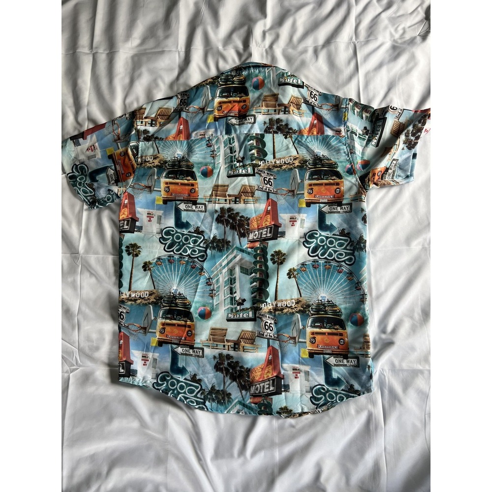 Eighth Avenue Shirt Mens XL Good Vibes California Print Short Sleeve Button Up - Picture 5 of 12